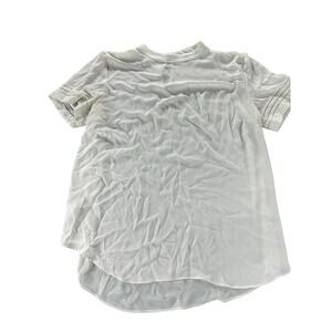 Ann Taylor White Short Sleeve Pearl Button Keyhole Blouse Women's Size Large